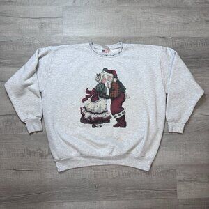 Vintage 90s 1996 Gloria Crewneck Christmas Sweatshirt Santa Claus Mistletoe 3XL